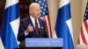 El presidente Joe Biden habla durante una conferencia de prensa con el presidente de Finlandia, Sauli Niinisto, en el Palacio Presidencial de Helsinki, Finlandia, el jueves 13 de julio de 2023.