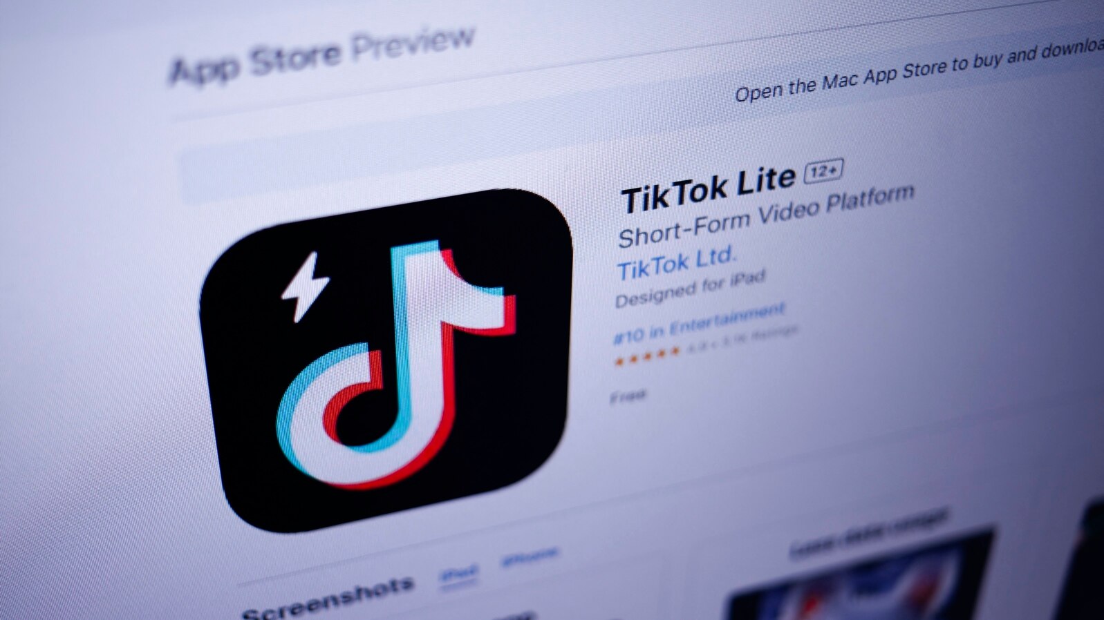 The logo of the Chinese social network application TikTok Lite is displayed in an Apple's App Store in a photo taken in Paris, France, April 11, 2024. 