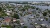 An aerial view shows a flooded area after the breach of the Kakhovka Dam, amid Russia's attacks on Ukraine, in Kherson, Ukraine, June 10, 2023. 