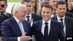 Presidenti francez Emmanuel Macron dhe Presidenti gjerman Frank-Walter Steinmeier në Festivalin e Demokracisë, Berlin, 26 maj, 2024.