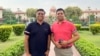 Abhay Dang and Supriyo Chakraborty, who are among the petitioners outside India's Supreme Court after attending a hearing on the case, April 20, 2023.