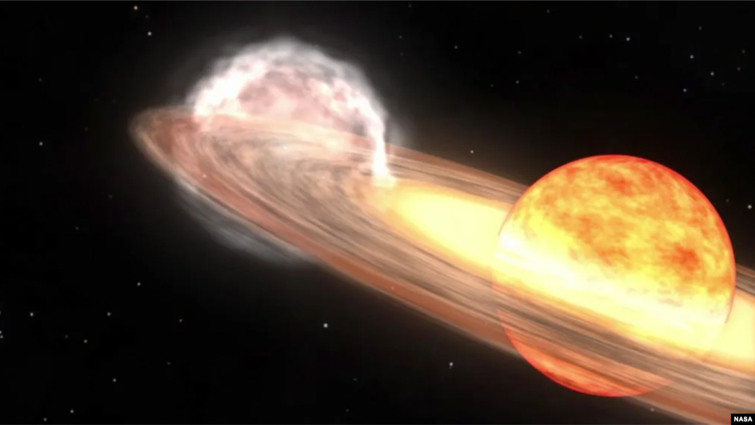 A NASA illustration shows how the nova eruption of distant T CrB might look. The U.S. space agency says the nova should be visible to the naked eye and occur anytime from now until September. 