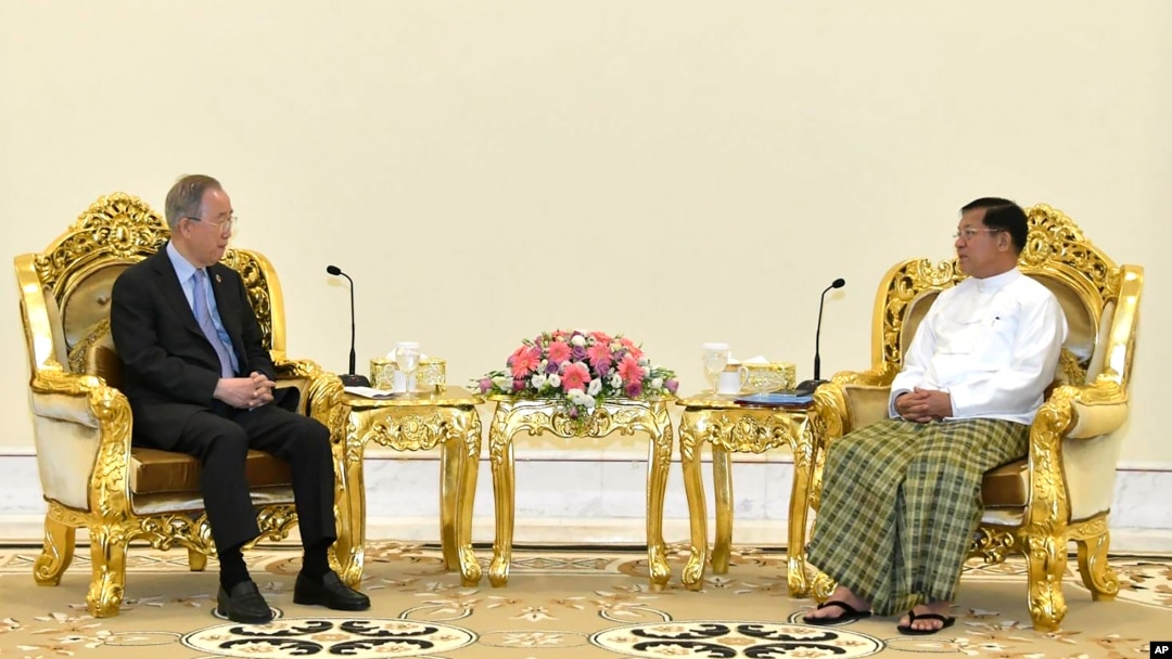 စစ်ကောင်စီအကြီးအကဲဗိုလ်ချုပ်မှူးကြီးမင်းအောင်လှိုင်နှင့် ကုလသမဂ္ဂအတွင်းရေးမှူးချုပ် (ဟောင်း)၊ The Elders အဖွဲ့၏ ဒု-ဥက္ကဋ္ဌ မစ္စတာ ဘမ်ကီမွန်းတို့ နေပြည်တော်တွင် တွေ့ဆုံ (ဧပြီ ၂၄၊ ၂၀၂၃)