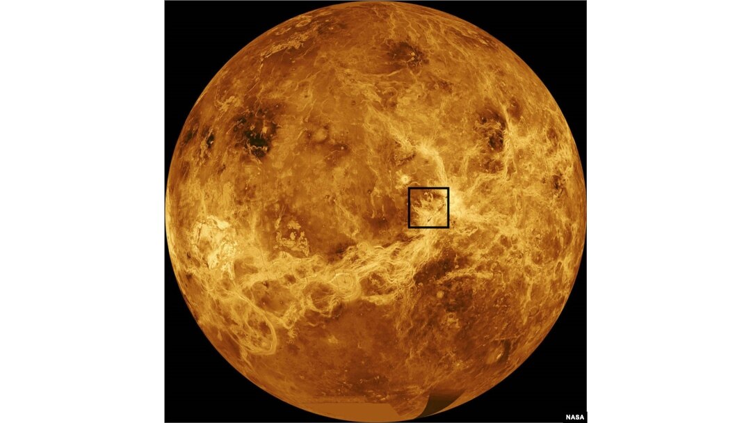 This computer-simulated map of Venus’ surface is assembled from data from NASA’s Magellan and Pioneer Venus Orbiter missions. (Credits: NASA/JPL-Caltech)