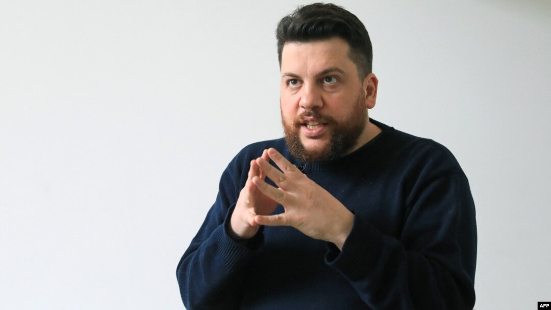 Leonid Volkov, a close ally of late Russian opposition leader Alexei Navalny, speaks during an interview with AFP, in Vilnius on March 2, 2021. Volkov was attacked outside his home in Lithuania and hospitalized. 