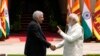 Indian Prime Minister Narendra Modi welcomes Sri Lankan President Ranil Wickremesinghe before their meeting in New Delhi, July 21, 2023.