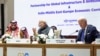 
Saudi Arabian Crown Prince Mohammed bin Salman Al Saud, left, Indian Prime Minister Narendra Modi, center, and U.S. President Joe Biden attend Partnership for Global Infrastructure and Investment event at G20 summit in New Delhi, India, Sept. 9, 2023. 