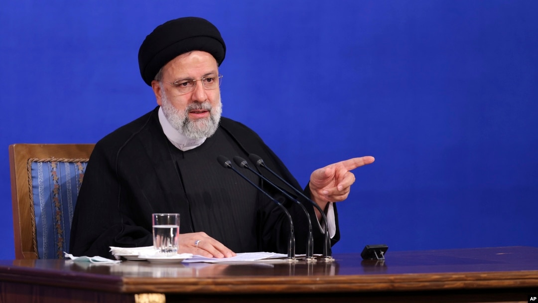 FILE - In this photo released by the office of the Iranian Presidency, President Ebrahim Raisi speaks during a press conference in Tehran, Iran, Aug. 29, 2022.