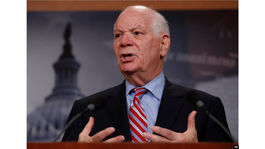 FILE - Sen. Ben Cardin, D-Md., speaks during a news conference on Capitol Hill in Washington, May 24, 2017.