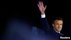 在周日的法国总统决选中获胜的法国总统马克龙。