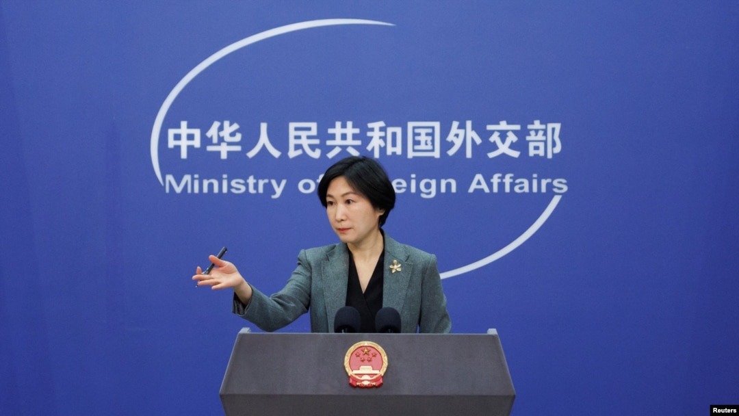 마오닝 중국 외교부 대변인이 베이징 시내 청사에서 브리핑하고 있다. (자료사진)