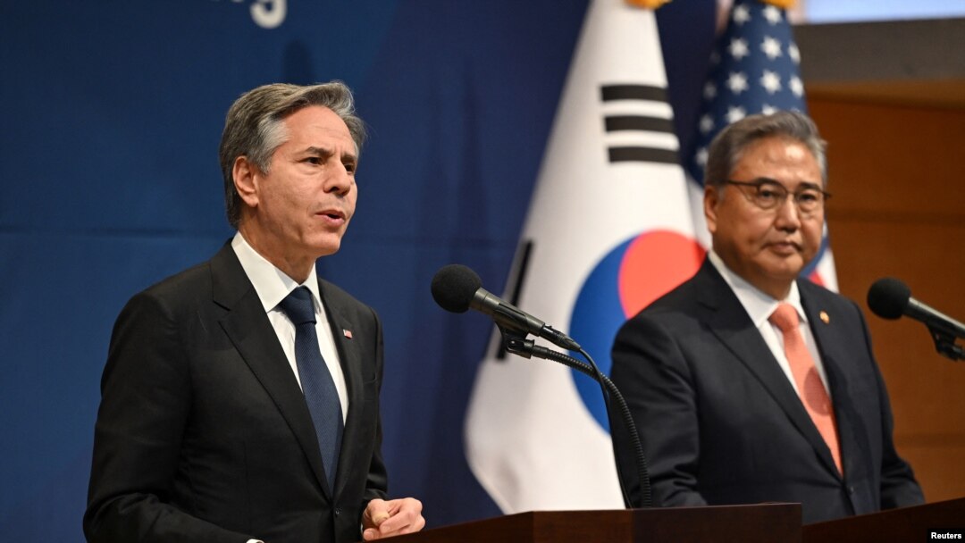 토니 블링컨(왼쪽) 미 국무부 장관과 박진 한국 외교부 장관이 9일 서울 종로구 외교부 청사에서 공동회견하고 있다.