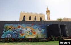 A health club built from re-purposes old steel shipping containers by an Egyptian designer is seen in Cairo, Egypt, April 19, 2017.