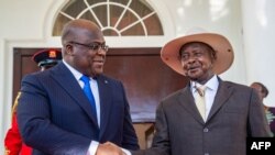 Prezida wa Kongo, Felix Tshisekedi, na mugenzi we wa Uganda Yoweri Museveni
