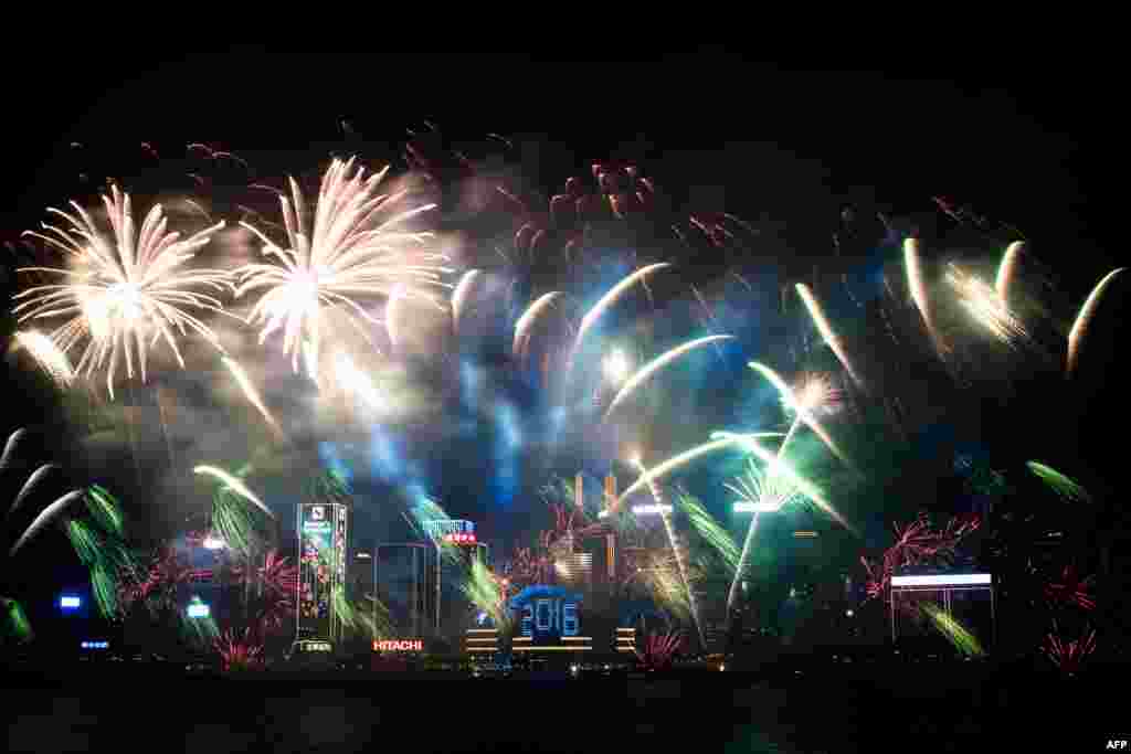 Fireworks are seen over the city&#39;s skyline in Hong Kong, Jan. 1, 2016, as part of the 2016 New Year&#39;s celebrations.