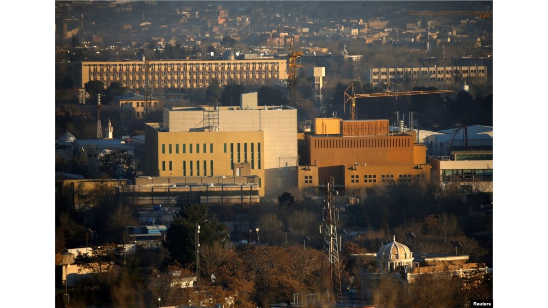 FILE - View of the U.S. Embassy (front buildings) in Kabul, Afghanistan, Jan. 20, 2016.