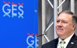 U.S. Secretary of State Mike Pompeo listens during the opening reception for the GES 2019, The Hague, Netherlands, June 3, 2019.