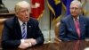 Senate Majority Leader Mitch McConnell, R-Ky., right, listens as President Donald Trump speaks during a meeting with Congressional leaders and administration officials on tax reform, in the Roosevelt Room of the White House, Tuesday, Sept. 5, 2017, in Was