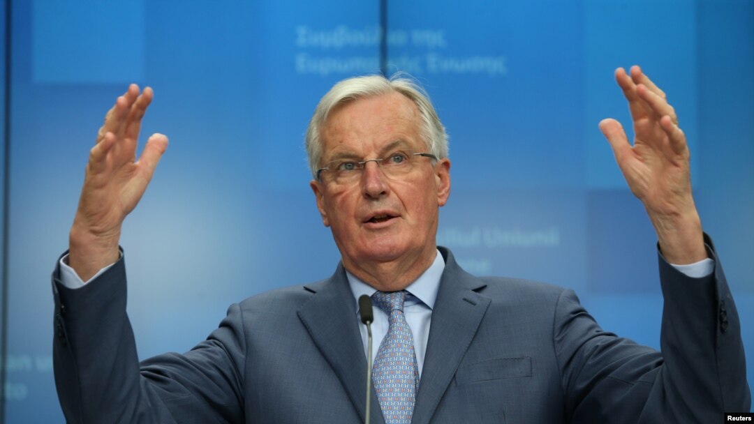 European Union's chief Brexit negotiator Michel Barnier holds a news conference after a General Affairs Council in Brussels, Belgium, Feb. 25, 2020. 