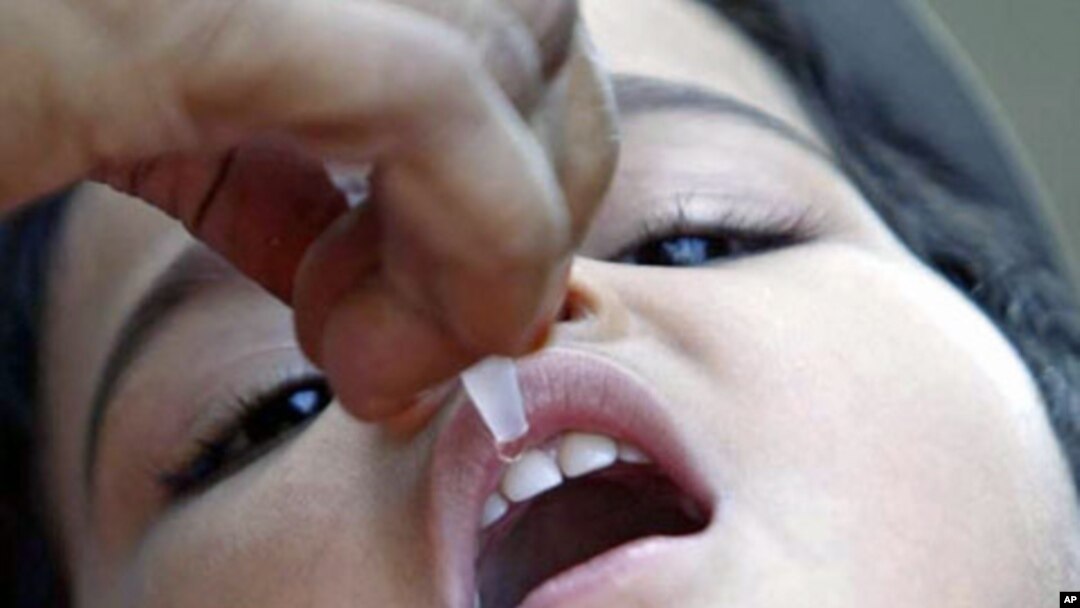 A child receives polio drops at a polio booth in the central Indian city of Bhopal, India, December 2008. (file photo)