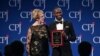 Sandra Mims Rowe, left, and Maxence Melo Mubyazi pose onstage at the Committee to Protect Journalists' 29th Annual International Press Freedom Awards, Nov. 21, 2019 in New York.