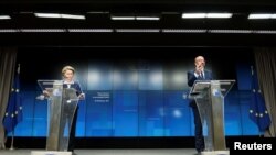 Líderes europeos y el secretario general de la OTAN, el general Jens Stoltenberg, realizan una vídeo conferencia sobre seguridad y defensa para la Unión Europea, desde Brusela, el 26 de febrero de 2021.