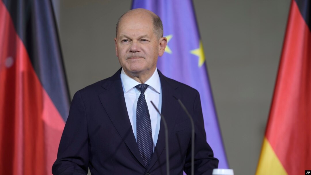 Kancelari gjerman Olaf Scholz gjatë konferencës për shtyp më 6 nëntor, 2024/AP