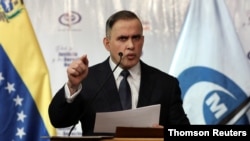 El fiscal general de Venezuela, Tarek William Saab, durante su intervención en una conferencia de prensa en Caracas. 