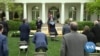 President Donald Trump speaks about the coronavirus in the Rose Garden of the White House, in Washington, April 14, 2020. 