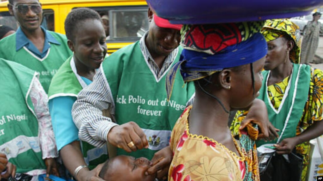 Community leaders, health workers, Muslim clerics, and victims work to vaccinate Nigerians against polio.