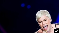 Jesse J. performs during the Rock in Rio music festival in Rio de Janeiro, Brazil, Sept. 15, 2013.