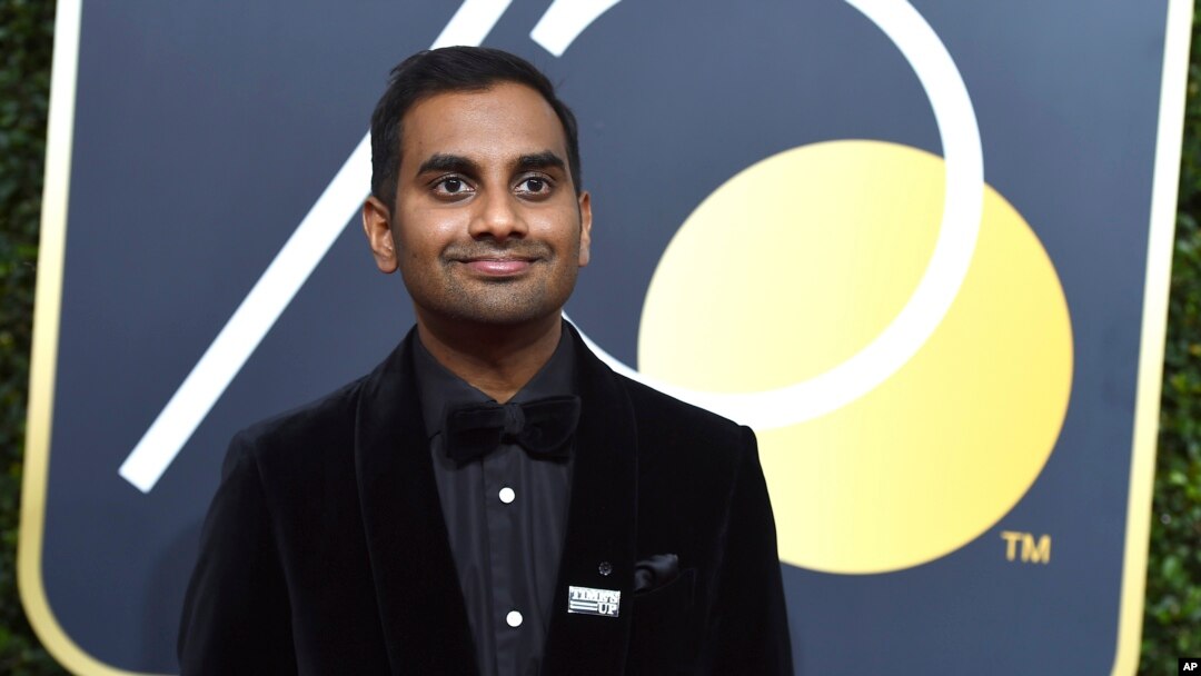 FILE - Aziz Ansari arrives at the 75th annual Golden Globe Awards in Beverly Hills, Calif., Jan. 7, 2018.