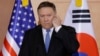 U.S. Secretary of State Mike Pompeo listens to a question during a joint press conference with South Korean Foreign Minister Kang Kyung-wha and Japanese Foreign Minister Taro Kono following their meeting at Foreign Ministry in Seoul, South Korea, June 14, 2018.