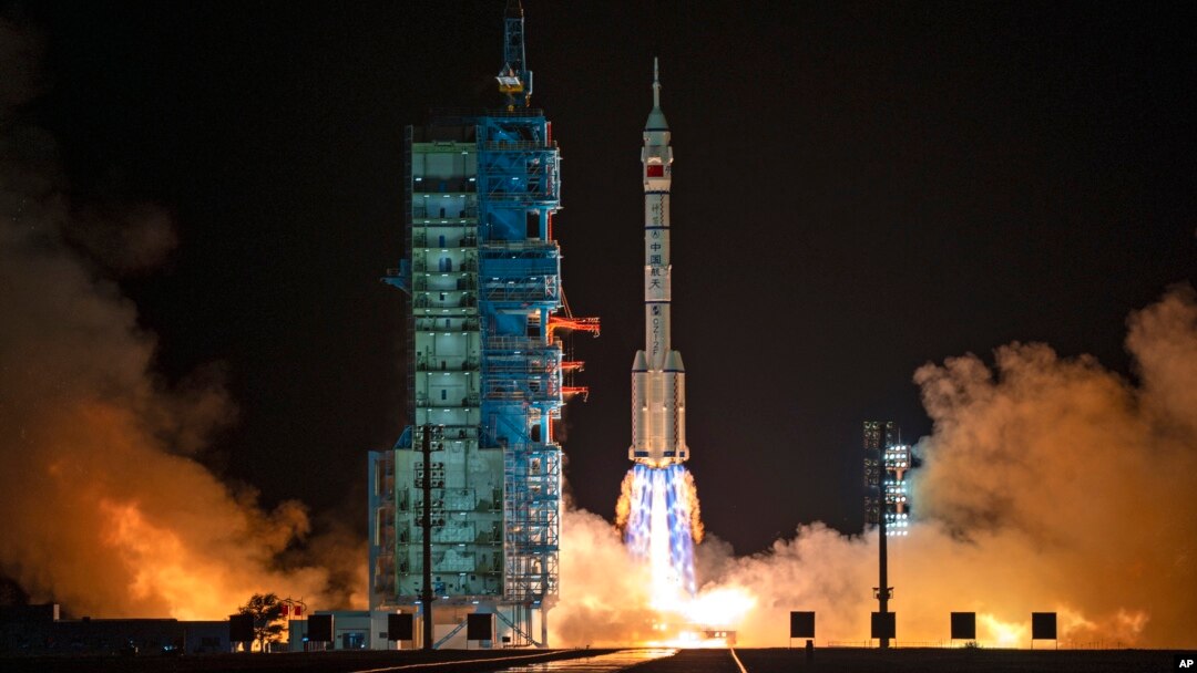 A Long March rocket with a Shenzhou-19 spacecraft atop takes off from the Jiuquan Satellite Launch Center in Jiuquan, northwestern China in the early hours of Oct. 30, 2024.