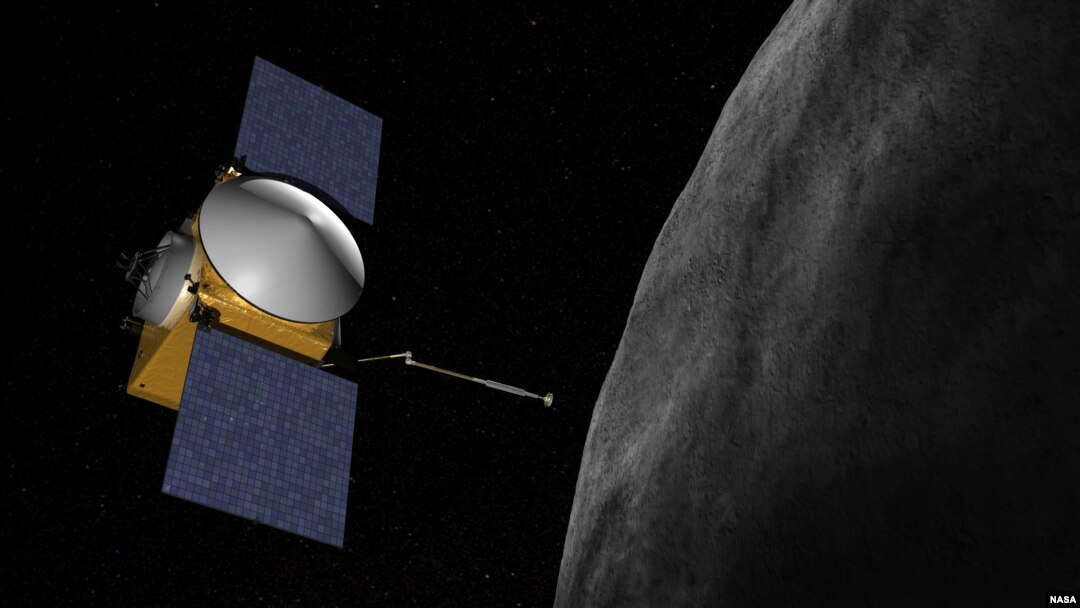 Artist concept of OSIRIS-REx. The OSIRIS-REx spacecraft is to launch in 2016, reach asteroid (101955) 1999 RQ36 in 2019, examine it up close during a 505-day rendezvous, then return at least 60 grams of it to Earth in 2023. (Credit: NASA/Goddard/Universit