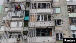 Imagem de arquivo: Prédio de habitação em Kherson, Dezembro 2022