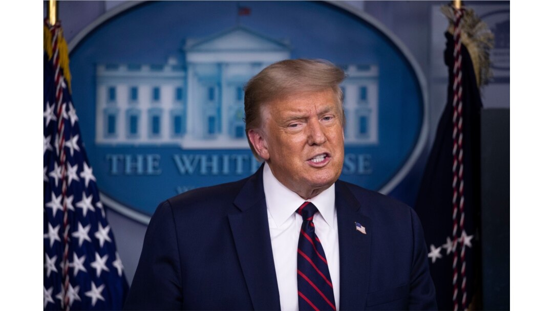 President Donald Trump speaks during a briefing with reporters in the James Brady Press Briefing Room of the White House, Aug. 4, 2020, in Washington.