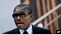 Teodoro Nguema Obiang Mangue, na sua chegada a Pretória, África do Sul, a 25 de Maio 2019 (arquivo)