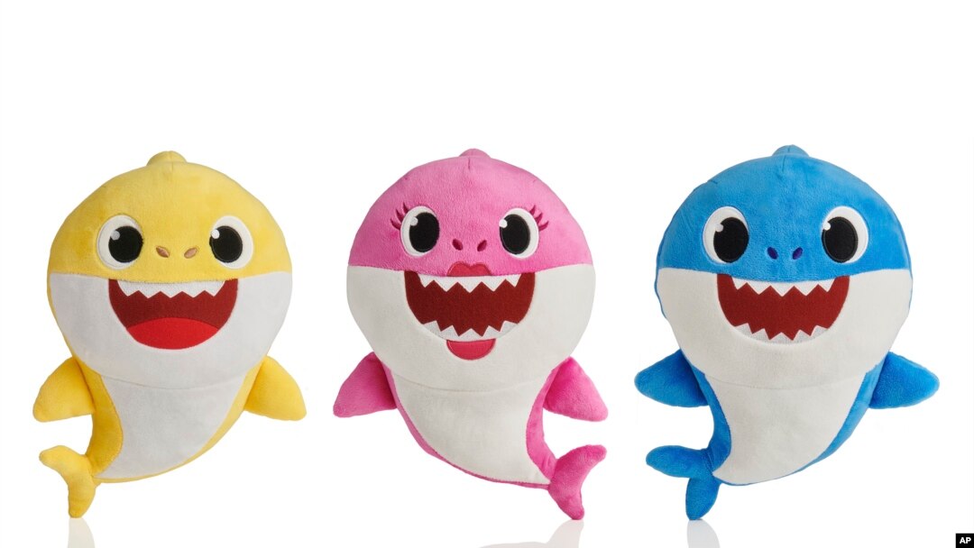 This picture shows the WowWee pinkfong Baby Shark family of singing plush toys. The viral song and its kiddie music videos have entranced toddlers and parents alike, though some of the grown-ups are now suffering from shark fatigue. (AP Photo/WowWee)