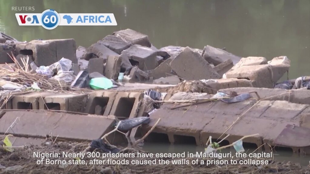 VOA60 Africa - Nearly 300 inmates escape after floods bring down prison walls in northeast Nigeria