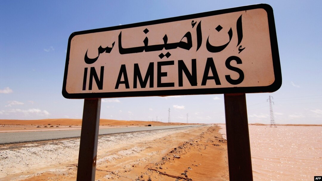Handout photo by Norway energy group Statoil road sign near the In Amenas gas field, jointly operated by British oil giant BP, Norway's Statoil and state-run Algerian energy firm Sonatrach, in eastern Algeria near the Libyan border.