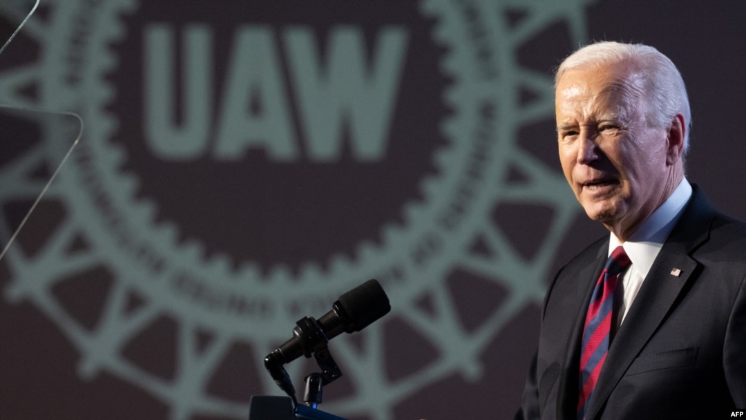 El presidente de Estados Unidos, Joe Biden, habla en la convención política del sindicato United Auto Workers en el Marriott Marquis de Washington el 24 de enero de 2024. El UAW respaldó a Biden para las elecciones presidenciales de 2024.