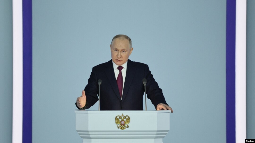 Russian President Putin delivers his annual address to the Federal Assembly in Moscow