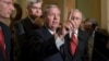 Sen. Lindsey Graham, R-S.C., joined by, from left, Sen. John Barrasso, R-Wyo., Sen. Bill Cassidy, R-La., and Senate Majority Leader Mitch McConnell, R-Ky., speaks to reporters as they faced assured defeat on the Graham-Cassidy bill, the GOP's latest attempt to repeal the Obama health care law, in Washington, Sept. 26, 2017. 