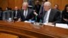 Chairman Sen. Bob Corker, R-Tenn., left, talks with Ranking member Sen. Ben Cardin, D-Md., before the start of a Senate Foreign Relations Committee hearing on North Korea and President Donald Trump's nuclear authority, on Capitol Hill in Washington, Nov. 14, 2017.