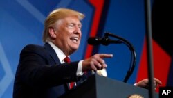 President Donald Trump speaks at the 2019 House Republican Conference Member Retreat Dinner in Baltimore, Sept. 12, 2019.