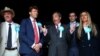Brexit Party leader Nigel Farage and members of the party attend a Brexit Party campaign event in Essex, Britain, May 16, 2019. 