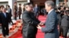 South Korean President Moon Jae-in shakes hands with North Korean leader Kim Jong Un during their summit at the truce village of Panmunjom, North Korea, May 27, 2018.