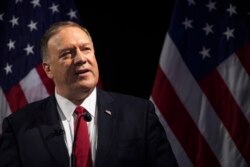 FILE - Secretary of State Mike Pompeo speaks during the Herman Kahn Award Gala, Oct. 30, 2019, in New York. Pompeo received the Hudson Institute's 2019 Herman Kahn Award.
