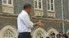 U.S. President Barack Obama on stage as he answers questions during a town hall meeting with students at St. Xavier's College in Mumbai, India, Sunday, Nov. 7, 2010. (AP Photo/Pablo Martinez Monsivais)